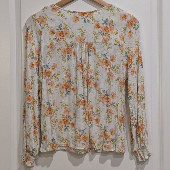 Cupcakes and Cashmere Blouse Women's Small Floral Peasant Smock Metallic Fringe - Picture 6 of 15